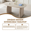 Oval Extendable Dining Table With Dual Pillar Design - Off White