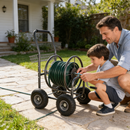Garden Hose Reel Cart - 4 Wheels Portable with Storage Basket by HouseOfZazla