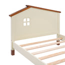 3-Pieces Bedroom Sets Twin Size Platform Bed with Nightstand and Storage dresser, Cream+Walnut