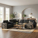 Modular 5 Seat U-Shape Sectional Sofa With Chaise Lounge, Built In Cup Holders And Storage Drawer