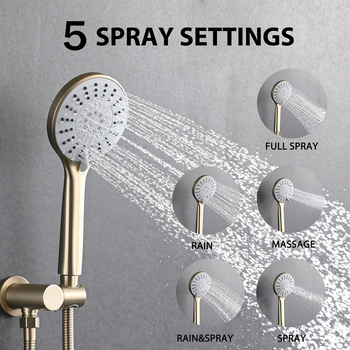 Wall Mounted Shower Set With High Pressure 10" Rain Shower Head And 5 Function Handheld Shower Head, photo 14 of 19