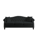 79" Chesterfield Sofa Black Velvet for Living Room, 3 Seater Sofa Tufted Couch with Rolled Arms and Nailhead for Living Room, Bedroom, Office, Apartment, 3S+3S