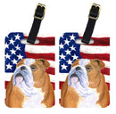 USA American Flag with Bulldog English Luggage Tag