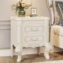 Carved Nightstand With 2 Drawers, Bedside Table - White by HouseOfZazla