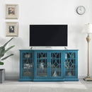 63" TV Stand, Storage Buffet Cabinet, Sideboard with Glass Door and Adjustable Shelves, Console Table for Dining Living Room Cupboard, Teal Blue