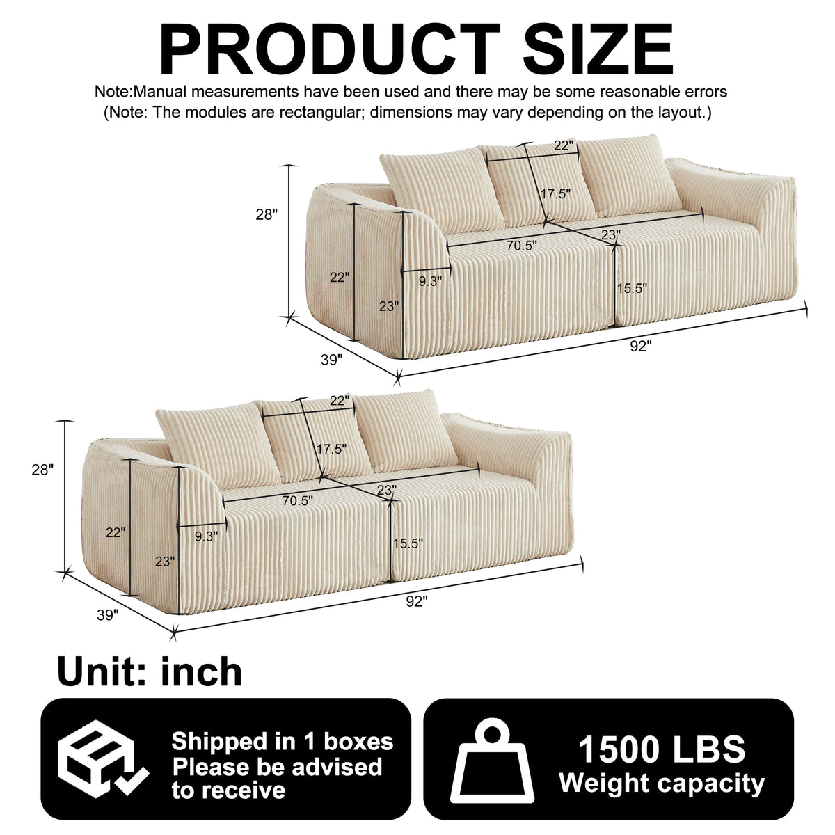 Minimalist 3+3 Seater Corduroy Sofa Set, photo 9 of 10
