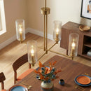 Enigma - 4 Lights Chandelier With Clear Ribbed Satin - Antique Brass / Clear / Gold by HouseOfZazla