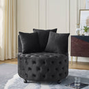 Modern Upholstered Swivel Chair With Button Tufted Design And Movable Wheels by Unique Piece Furniture