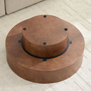 31.49'' Faux Burl Wood Pattern Round Coffee Table with Sturdy Pedestal