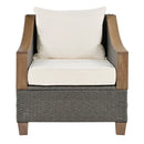 4-Piece Rattan Outdoor Conversation Sofa Set with Wooden Coffee Table and Cushions Seating 5 People for Patio, Garden and Backyard (Grey)