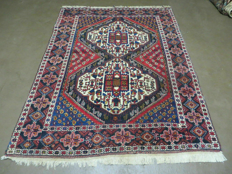 4' X 5.5' Vintage Handmade Turkish Tribal Wool Rug Medallion Nice