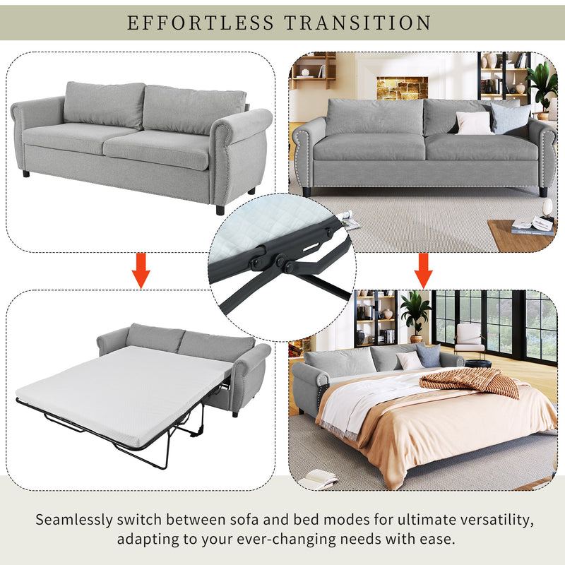 80.7" 2-in-1 Sofa Bed Sleeper with Large Memory Mattress(63"x70.9x3.3 inch), for Living Room Spaces Bedroom