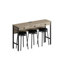 3-Drawer Long Dining Table Set with Power Outlets, Bar Kitchen Table Set with Circular PU Stools, Easy Assemble, Brown Gray Table+Black Stool