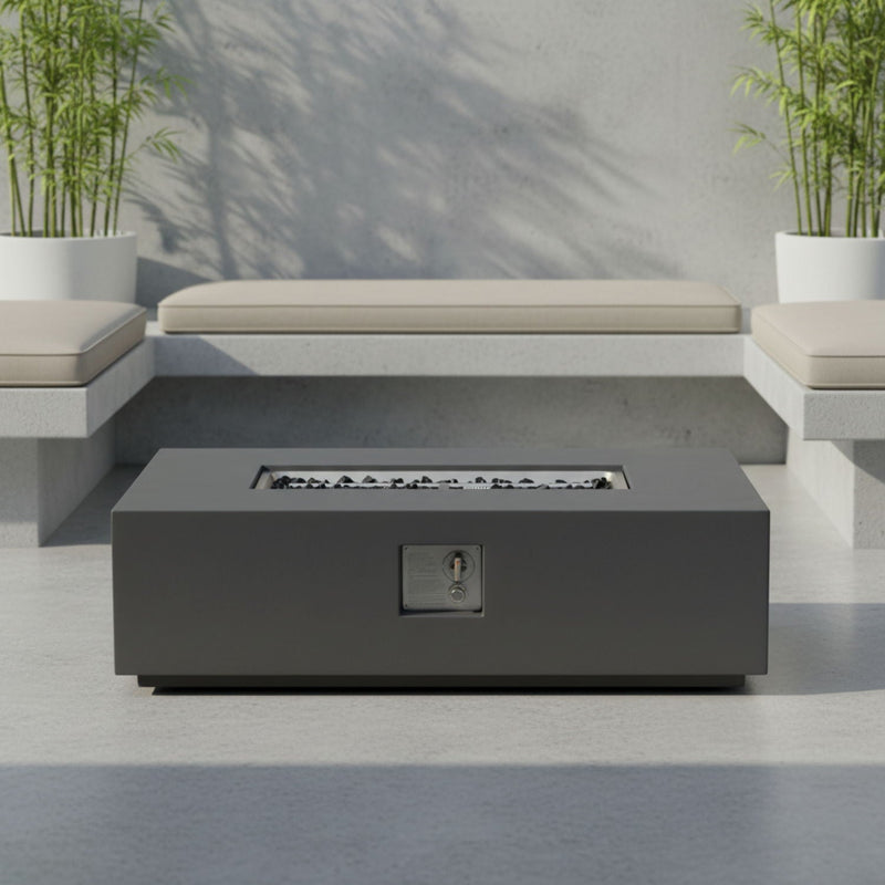 Volon - Rectangular Fire Pit Table, Propane Powered, 50,000 BTU - Light Gray, photo 20 of 25