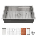 33" Undermount Kitchen Sink Single Bowl Ledge Workstation In 16 Gauge Stainless Steel - White by HouseOfZazla
