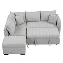 82.6" L-shaped Sectional Pull Out Sofa Bed Sleeper Sofa with Two USB Ports, Two Power Sockets and a Movable Storage Ottoman, Gray