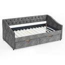 Upholstered Tufted Daybed With 2 Drawers, Waved Arms
