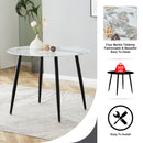 A modern minimalist circular dining table with a diameter of 40 inches, a 0.3 inch thick imitation marble pattern tabletop and black metal legs 40 'x 40' x 30 'DT-1164