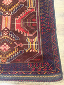 Afghan Rug 3x7, Maroon and Navy Blue, Balouch Carpet, Tribal Rug, New