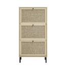 Modern Rattan 3 Door Shoe Rack Cabinet for Entryway