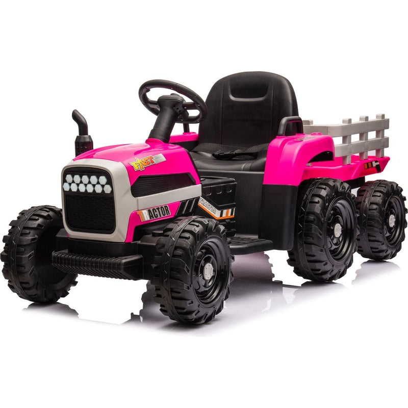 Ride on Tractor with Trailer,24V Battery Powered Electric Tractor Toy, 200wx2motor 1.86-4.97MPH/Remote Control,electric car for kids,Three speed adjustable,USB,MP3, Bluetooth,LED light, safety belt