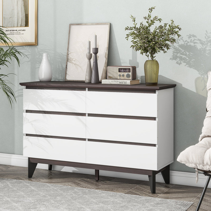 6-Drawer Double Dresser with Wide Drawers,White Dresser for Bedroom, Wood Storage Chest of Drawers for Living Room Hallway Entryway, 47.2" W x 15.74" D x 30 .7"H