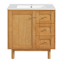 Bathroom Vanity With Sink, 3 Drawers, Soft Close Door - Natural Wood by HouseOfZazla