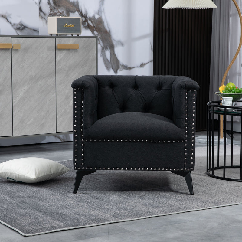 Accent Chair Living Room Chairs Single Sofa Chair,Arm Chairs with Linen Fabric, Mid Century Accent Arm Chairs Comfy Reading Lounge Club Armchair for Bedroom Office Study