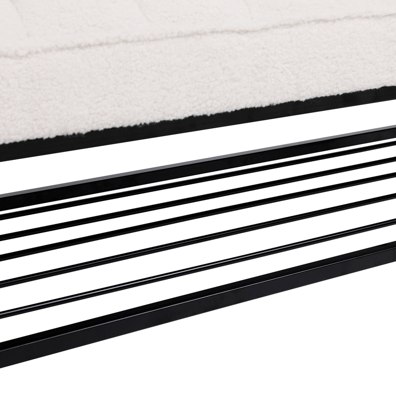 Walker Edison | Shoe Rack Bench with White Sherpa Cushion