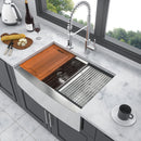 Double Bowl Farmhouse Sink Workstation 33" Stainless Steel 16 Gauge Apron Front - Black / Gray by HouseOfZazla