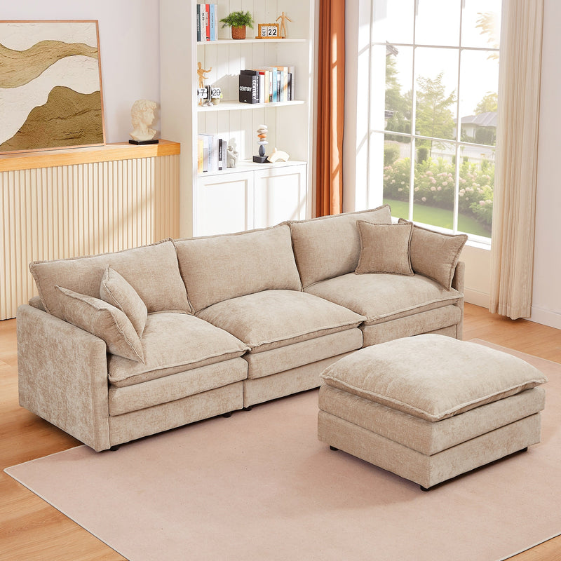 Modular L-Shaped Sectional Sofa Set with Movable Ottoman, Chenille, Coffee, 105 Inches