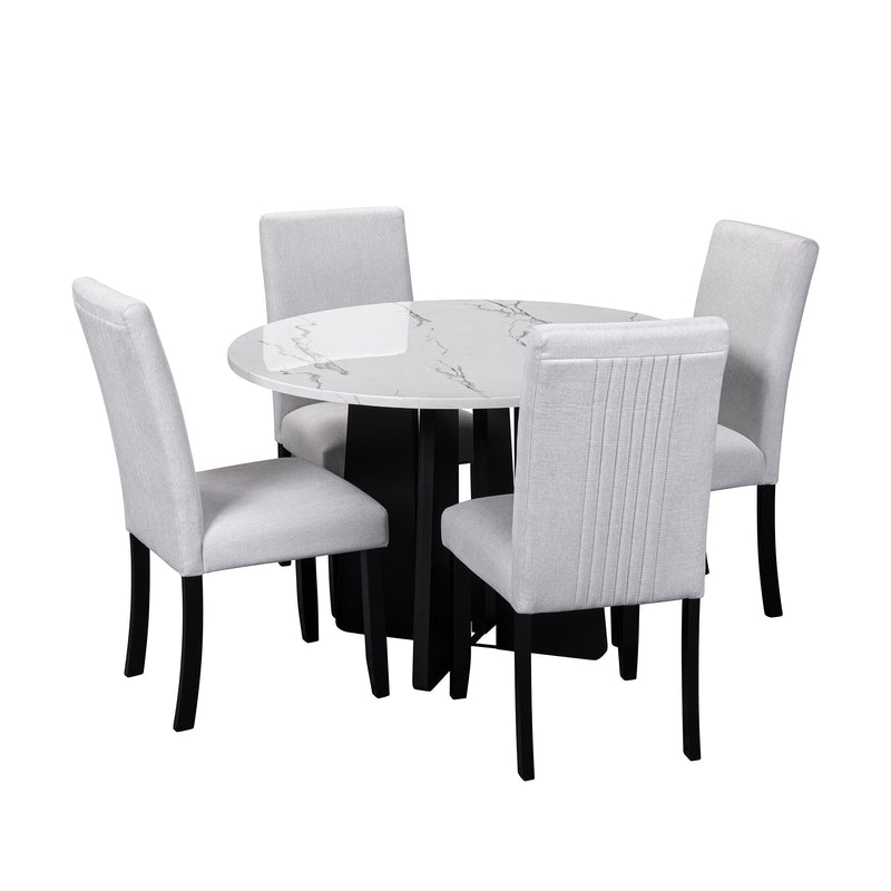 5-Piece Round Dining Table set, 43-Inch Modern Dining Table and 4 Upholstered Chairs for Dining Room, Kitchen Room, Living Room, Easy Assembly