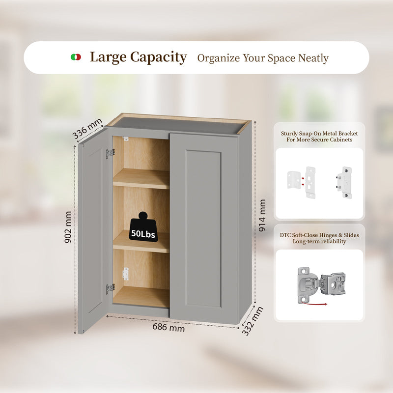 Gray Shaker Solid Wood Wall Cabinet with Soft-Close Doors, photo 6 of 7