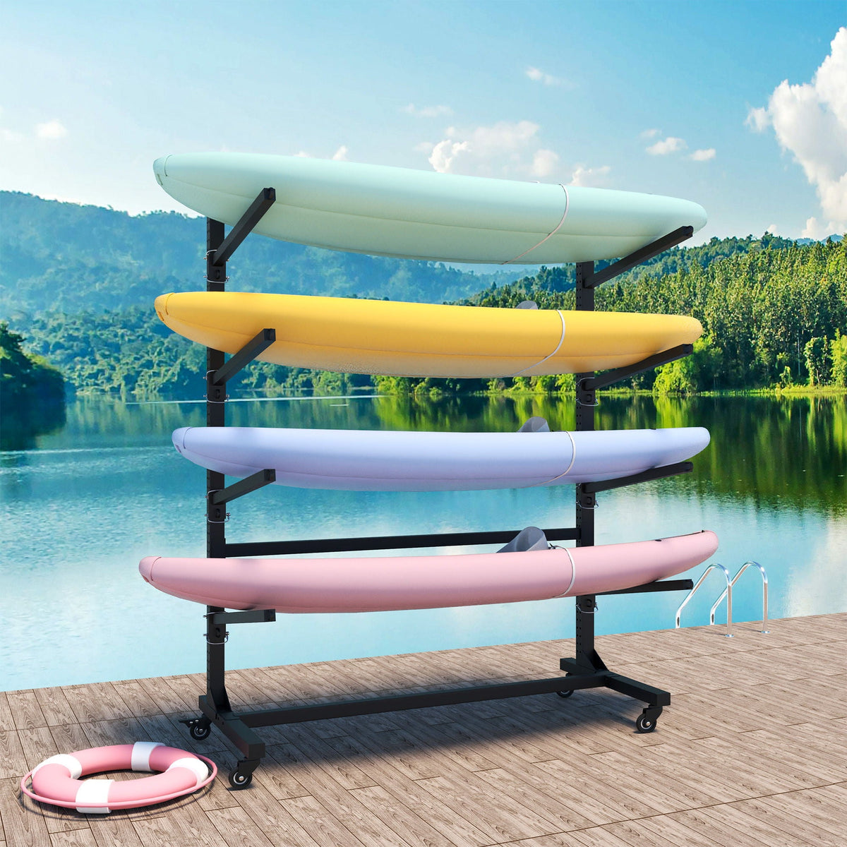 Freestanding Kayak Storage Rack With Lockable Wheels For Kayak, Canoe, Sup & Surfboard, photo 15 of 28