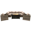 9 Piece Outdoor Sectional Set With Fire Pit Table And Cushions - Beige by HouseOfZazla