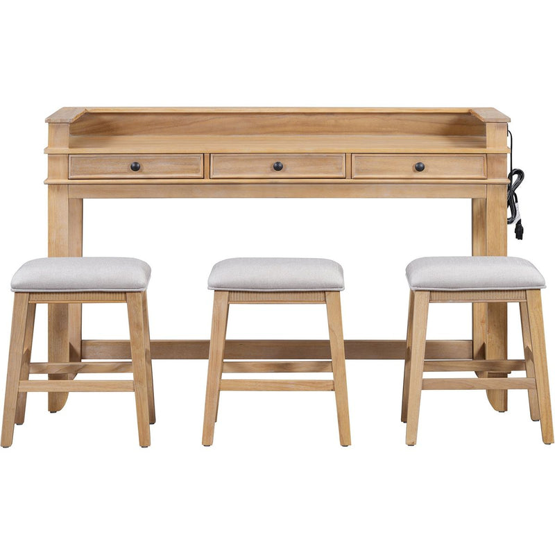 TREXM 4-Piece Dining Table Set for 3, Retro Kitchen Table and Chairs Set with 3 Storage Drawers, Ideal for Small Spaces (Natural)