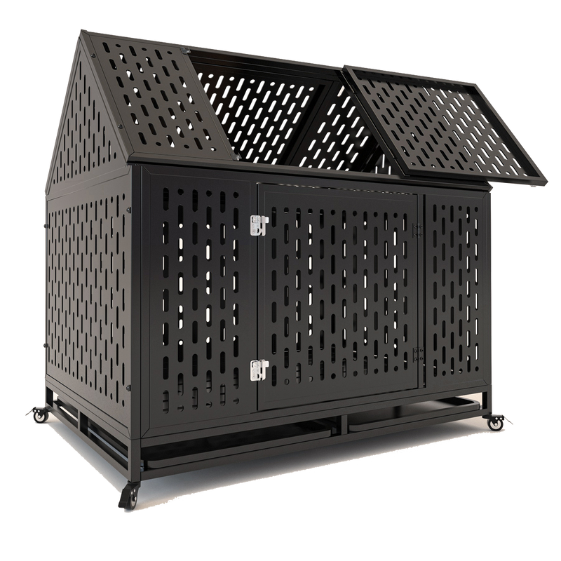 45' Heavy Duty Dog Crate Indestructible Pet Dog Cage Crate Kennel with Roof Top 2 Doors Removable Trays, Lockable Wheels, Escape-Proof for High Anxiety Large/Extra Dogs