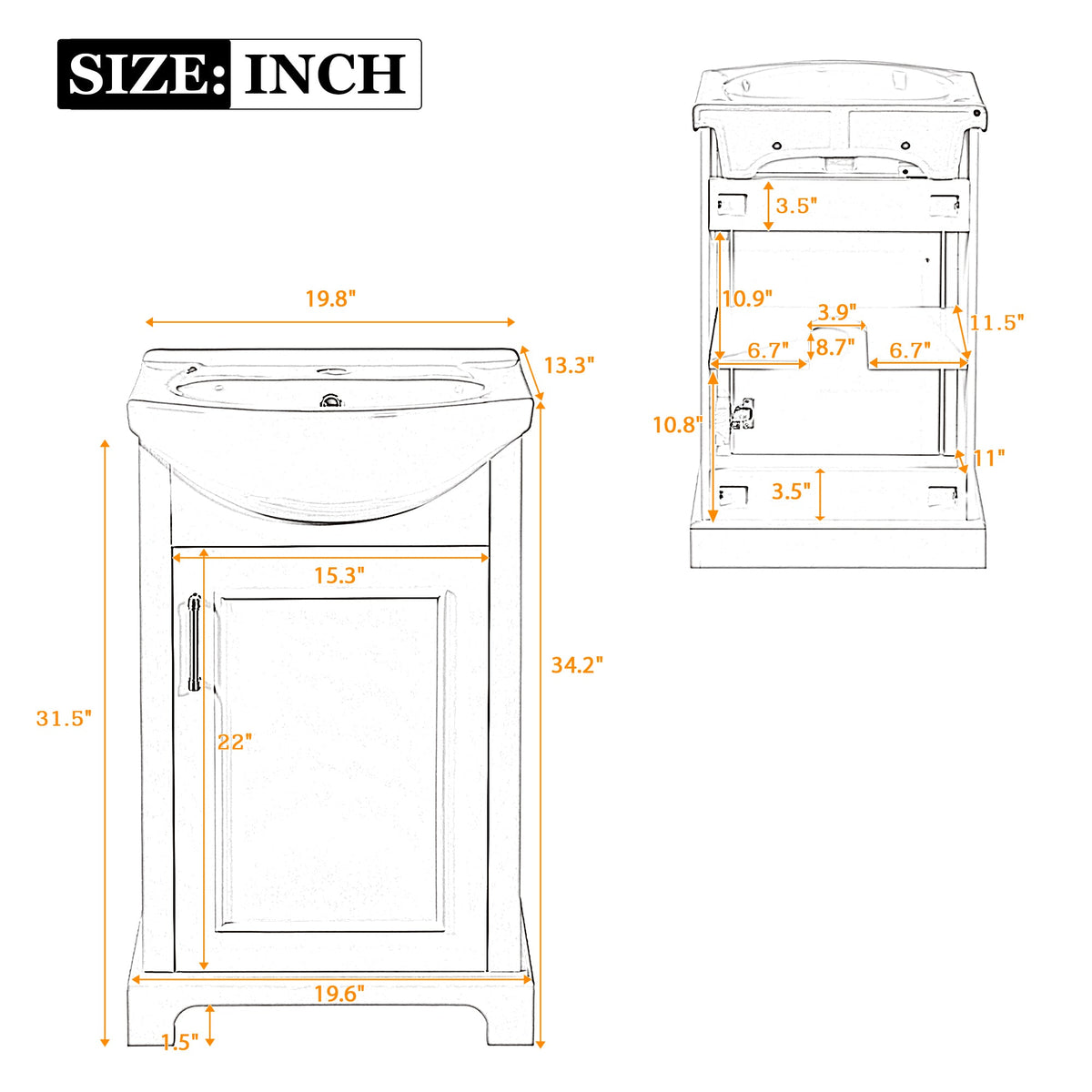 20-Inch Bathroom Vanity with Ceramic Sink, photo 9 of 10