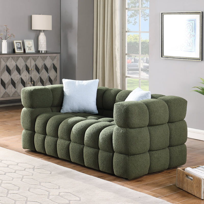 62.2length, 35.83" deepth, human body structure for USA people, marshmallow sofa,boucle sofa, OLIVE GREEN 2S BOUCLE