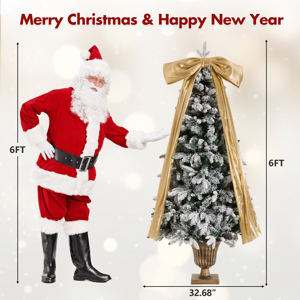 6FT Pre-Lit Flocked Christmas Tree with 42 Real Pine Cones, photo 7 of 8
