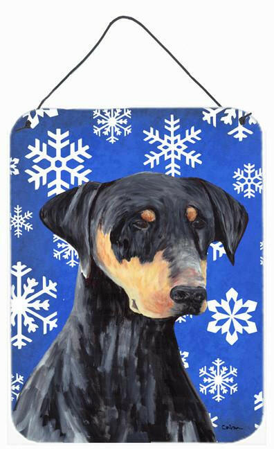 Doberman Winter Snowflakes Holiday Aluminium Metal Wall or Door Hanging Prints