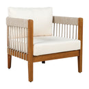 Acacia Wood Outdoor Club Chair with Handwoven Rope Accents & Curved Backrest