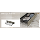 Queen Size Bed Frame with Headboard and 4 Storage Drawers, Queen Bed Frame with Charging Station and LED Lights, Wood Slats, Easy Assembly,No Box Spring Needed,Industrial Gray