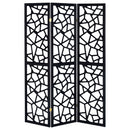 3 Panel Folding Screen With Mosaic Cutout Design - Black