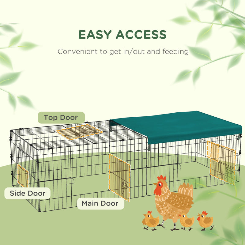 73" Small Animal Playpen, Pet Playpen Yard Fence for Rabbits, Chicken, Chinchillas with Roof for Indoor & Outdoor, Green