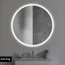 32 x 32 Inch Round Frameless LED Illuminated Bathroom Mirror, Touch Button Defogger, Metal, Silver