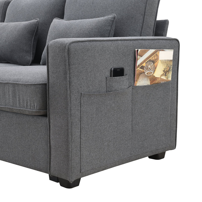 Walker Edison | Modern Linen 114" Sofa with Console and USB