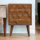 Cube Carved Bedside Table Nightstand - Chestnut by Unique Piece Furniture
