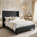 Modern Queen Size Platform Bed Frame with Tufted Velvet Headboard