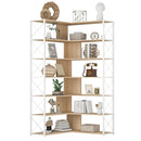 7-Tier Bookcase Home Office Bookshelf, L-Shaped Corner Bookcase with Metal Frame, Industrial Style Shelf with Open Storage, MDF Board